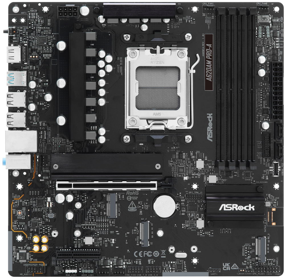 ASRock A620AM Pro-A / AMD A620A / AM5 / 4x DDR5 DIMM / 3x M.2 / HDMI / USB-C / mATX